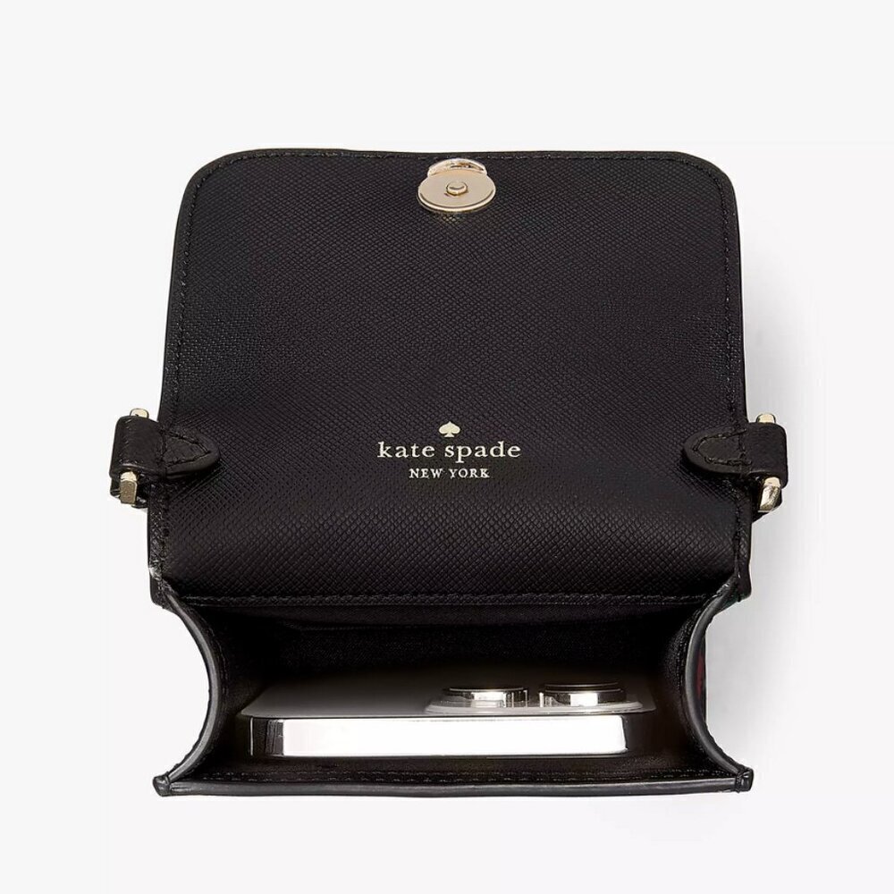 Kate Spade Madison Phone Crossbody Black Rose Toss Leather Bag NWT - Picture 7 of 8